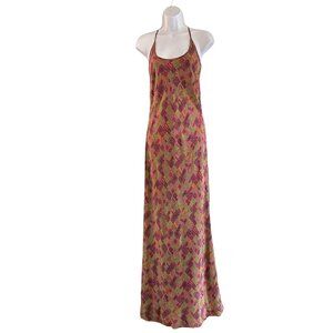 Karen Zambos Vintage Couture Psychedelic Geometric Silk Maxi Slip Dress Size 4
